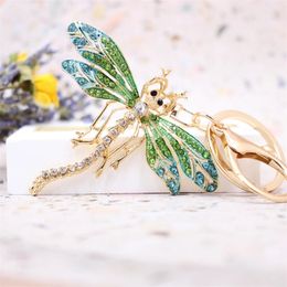 Dragonfly Insect Keychain Crystal Keyring Car Key Chain Women DIY Holder Ring Jewellery Gifts Accessory Wholesale 240523