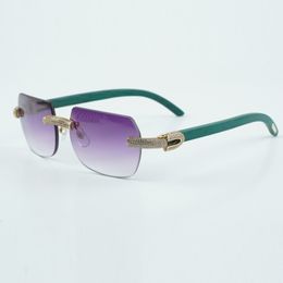 Direct selling Micro-paved diamond 8100906 with natural green wood leg lenses and sunglasses, size: 56-18-135mm