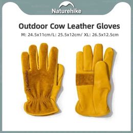 Sports Gloves Naturehike Leather Work Gloves Insulated Wear Resistant Soft Breathable Outdoor Portable Camping Cutting Firewood Yellow Gloves Q240525