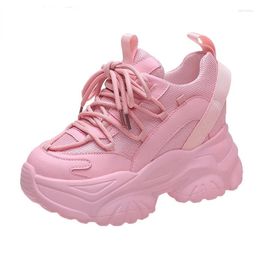 Casual Shoes 2024 Spring Breathable Mesh Chunky Sneakers Women Wedge Sport Lace-up High Heels 9.5CM Platform Zapatos Mujer