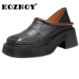 Dress Shoes Koznoy 5.5cm 2024 Women Luxury Cow Natural Genuine Leather Spring Autumn Ankle Booties Platform Wedge Pumps Comfy Slipper