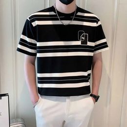 Fashion O-Neck Spliced Printed Short Sleeve Striped T-Shirts Mens Clothing Summer Loose Korean Tops Casual Tee Shirt 240515