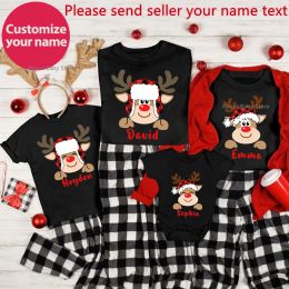Personalised Christmas Family Matching Clothes Custom Deer with Name Mother Father Kids T-shirt Xmas Family Outfit Tops T Shirt