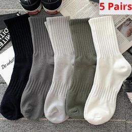 Men's Socks 5 Pairs High Rubber Band Waist Couple Mid Tube Sports Solid Spring/Summer Basketball