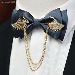 Bow Ties 2023 Designers Brand Metal Golden Wings Tie For Men Party Wedding Butterfly Fashion Casual Double Layer Bowtie c267