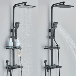 Uythner Bathroom Digital Display Shower Faucet Rainfall Head Bidet Tap Bathtub Spout Bath Thermostatic Mixer Set System
