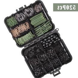 Boxes 520Pcs Carp Fishing Tackle Kit Quick Change Swivels Anti Tangle Sleeves Hook Stop Beads Boilie Bait Screw Accessories with Box Aojgx