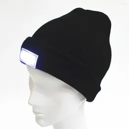 Berets Warm Knitted Hat With LED Light Elastic Beanie Winter Outdoor Sports Night Hiking Fishing Camping Hands Free Illuminated Cap