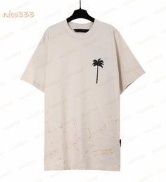 23ss New t shirt splash gold coconut tree letters graffiti print pattern cotton loose and versatile round neck street men women sh8902320