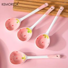 Spoons 2/4/6Pcs Cute Ceramic Strawberry Spoon Perfect For Stirring Honey Coffee Eat Rice Ideal Tableware Home And Restaurant Use