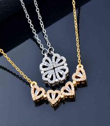 New creative magnetic folding heartshaped fourleaf clover stainls steel necklace fashion dign necklace8182362