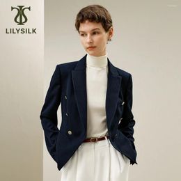 Women's Trench Coats LILYSILK Wool Blazer For Women 16 Momme Silk Inner Slim Fit Double-Breasted Formal Outfits Lady Luxury Outwear