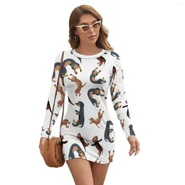 Casual Dresses Dachshund Dress Long Sleeve Fashion Going Out Bodycon Women Printed Spandex Style One-Piece