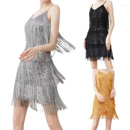 Casual Dresses Women Luxury Sling Dress Sleeveless Off Shoulder V-Neck Sequin Tassels Rave Dance Party Club Summer