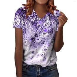 Women's T Shirts Short Sleeved Shirt Small V-Neck Fashionable Retro Flower Printed T-Shirt Casual Raglan Regular Tops Ropa Mujer