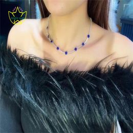 Chains Bright Stars 925 Silver Gold Plated High Carbon Diamond Bred Sapphire Royal Necklace Small Granule Sugar Neck Chain