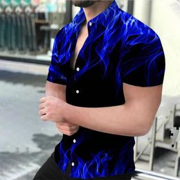 Men's Casual Shirts Mannen Shirt Blauwe Vlam 3d Gedrukt Vrouwen Fashion Hawaiian Strand Blouses Vocation Revers