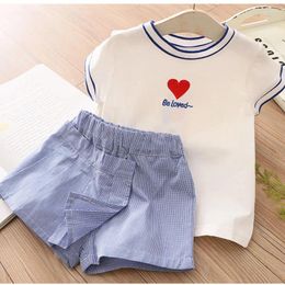 Clothing Sets 2024 Summer 3 4 5 6 7 8 10 12 Years Children Letter Heart Short Sleeve T-Shirt Skirt 2 Pieces Set For Kids Girl