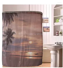 Shower Curtains Sandy Beach Sunset Scenery Design Curtain Bathroom Waterproof Mildewproof Polyester Fabric With 12 Hooks 180cm