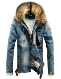 Winter Jackets Men Hip Hop Fur Collar Thick Fleece Warm Coat Mens 2019 Male Vintage Pockets Slim Jeans Jackets Denim Outwear D208942435