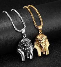 Pendant Necklaces Hip Hop Rock Gold Silver Colour Stainless Steel Egyptian Pharaoh Tutankhamun Necklace For Men Jewerly With 24quo7664541