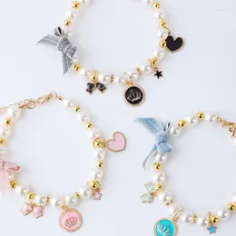 Dog Collars Fashion Puppy Necklace Rhinestone Pet Cat Collar Buckle Keychain Bow Pearl Tie Accessories Small Chihuahua