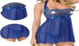 2020 New 1PC Blue Bow Lingerie Womens Robe Chemise For Women Sexy Lingerie Sleepwear Babydoll Underwear M3XL Plus Size 1pc6082492