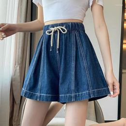 Women's Jeans Versatile Wide Leg Pants Shorts Summer Fashion Blue Casual High Waist Denim Ladies Trend Q345