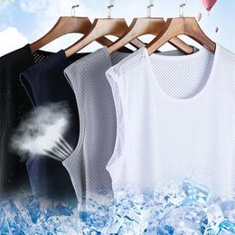 Men Ice Silk Tank Tops Underwear Undershirt Mesh Quickdrying Bodybuilding Vest Gym Sports Fitness Sleeveless Breathable Singlet 240524