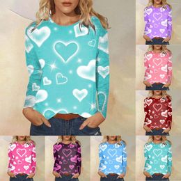 Women's T Shirts Fashionable Round Neck Long Sleeve Valentine's Day Love Print Top Cheer Shirt Women Sleeves