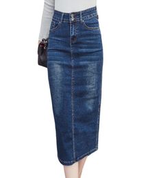 2018 Long Denim Skirt Vintage Button High Waist Pencil Black Blue Slim Women Skirts Plus Size Ladies ice Sexy Jeans Faldas J1906181336261