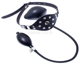 camaTech Leather Latex Inflatable Ball Gag Harness Oral Fixation Mouth Stuffed Mask Hood For Couples BDSM Restraints Bondage Toy Y2377719