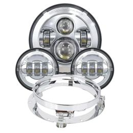 Motorcycle 7 inch Moto LED Headlight with 4-1/2" 4.5inch LED Auxiliary Fog Passing Light Lamp for Harley Touring Electra Glide