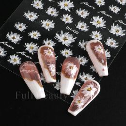 3D Nail Sticker White Flower Designs Elegant Wedding Nail Decorations Simple Daisy Floral Adhesive Decals Slider Manicure DH439