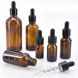 Storage Bottles 5ml-100ml Dropper With Scale Essential Oil Bottle Amber Glass Cosmetic Containers Liquid Pipette