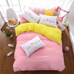 Bedding Sets Plain Pure Colour Girl Kids Child Adult Pink Yellow Quilt Comforter Duvet Cover Set Soft Cotton Bed Linen 24