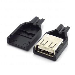 3 in 1 Type A Female male mirco USB 2.0 Socket 4 pin Connector Plug Black Plastic Cover DIY Connectors Type-A Kits 1pcs 10pcs B4