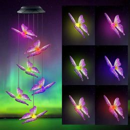 Outdoor Solar Lights Waterproof Hanging Wind Chimes Butterfly Garden Lights Patio Yard Decor Solar Garland Lamp Home Decoration