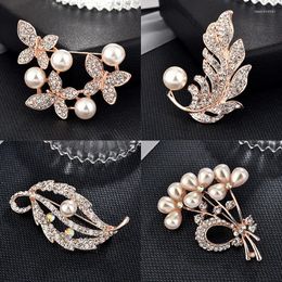 Brooches Fasion Women Rhinestones Pearl Flower For Bridal Corsage Decoration Pins Jewellery Accessories