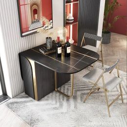 Light Luxury Folding Dining Table And Chair Set Small Apartment Furniture Post-Modern Multifunctional Kitchen Rock Board Table