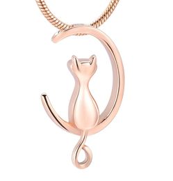 hh10024 SilverGoldBlack Moon Cat Shape Jewellery Cremation Jewellery Pet Ashes Urns Necklace Memorial Pendant For WomenMen wholes9593426