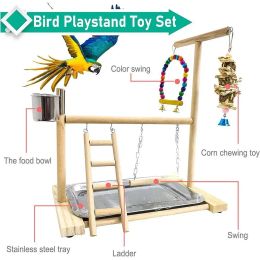 NEW Birds Parrot Wooden Training Perch Stand Playground Climbing Ladder Swing Toys With Bells Bird Supplies