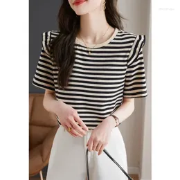 Women's T Shirts Striped T-shirt Short Sleeve Cotton Summer