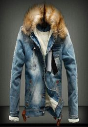Mens denim jacket hooded winter coats fur collar thick warm outerwear overcoat autumn tops streetwear 2019 plus size m5xl 6xl2432354