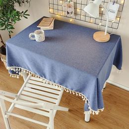 Table Cloth Cotton Linen Tablecloth Pure Colour Tassel Waterproof Ins Style Simple Dormitory Desk Decoration Coffee Black