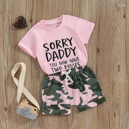 Clothing Sets Mandizy Toddler Baby Girl Summer Clothes 2T 3T 4T 5T Kids Short Sleeve Letter Print Shirt Tops Camo Shorts Set Outfit