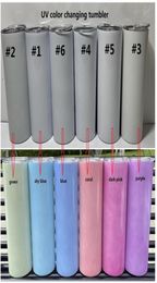 DHL new UV Colour Changing Tumbler 20oz Sublimation Tumbler Sun Light Sensing Stainless Steel Straight with Lid and Straws GF10252978488