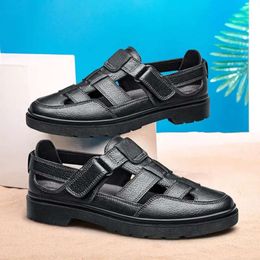 Summer Sandals s Leather Men Genuine S Breathable Hollow Shoes Man Beach Sandal Classic Black Nice Flats for Malesandals Shoe Claic Flat Maleandal 828 andal hoe 040