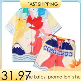 casa blanca man t shirt set Masao San print mens casual shirt and short womens loose silk shirt Tops Cotton Loose Men Women Shirt casablanc shirt Sleeve Clothes b937