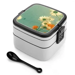 Dinnerware Daisy Bento Box Lunch Thermal Container 2 Layer Healthy Orange Nature Floral Through The Viewfinder Vintage Style